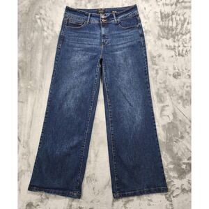 Curve Appeal Jeans Womens 10/30 Blue High Rise Wide Leg Double Button Stretch